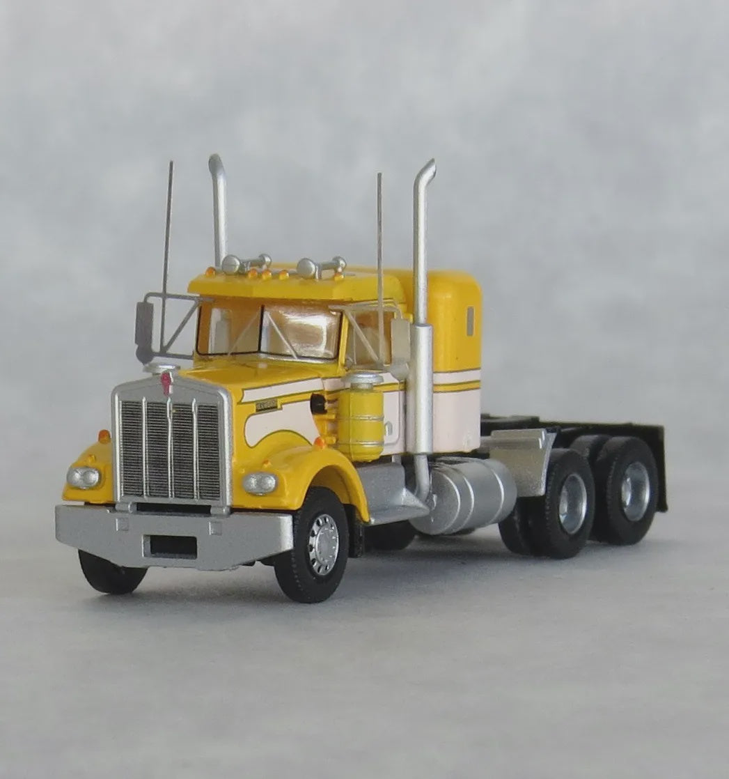 Trainworx N 1970s Kenworth W900 Seminole Tractor w/36" Sleeper Cab - Assembled -- Yellow, White