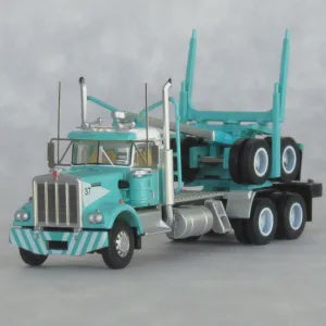 Trainworx N Kenworth W900 Log Truck with Trailer - Assembled -- Robinson (teal, white)