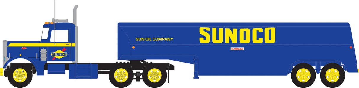 Trainworx Peterbilt 351 Tractor w/32' Tank Trailer - Assembled -- SUNOCO - 744-55124