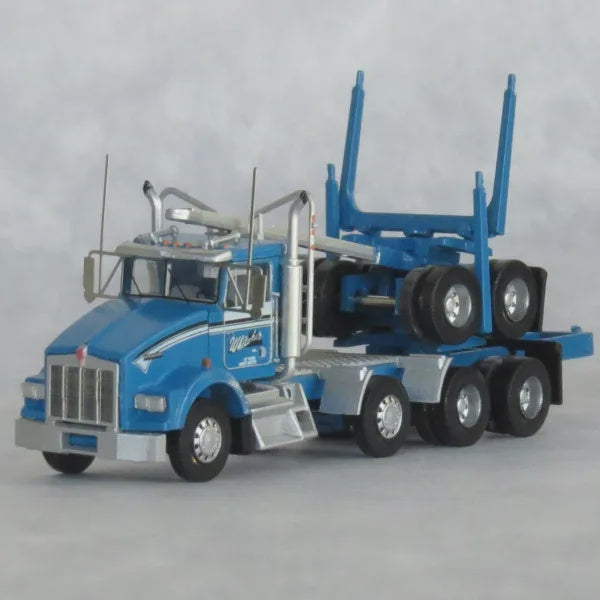 Trainworx N 4-Axle Log Truck with Trailer - Assembled -- Gene Whittaker #1 (white, Light Blue)