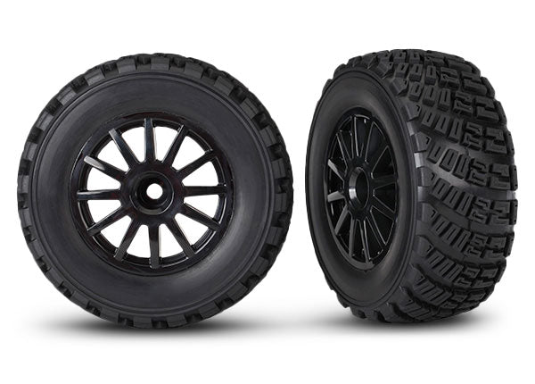 Traxxas 7473T Tires & Wheels , assembled , glued (black Wheels , gravel pattern Tires , foam Inserts) (2) (TSM Rated) - TRA7473T