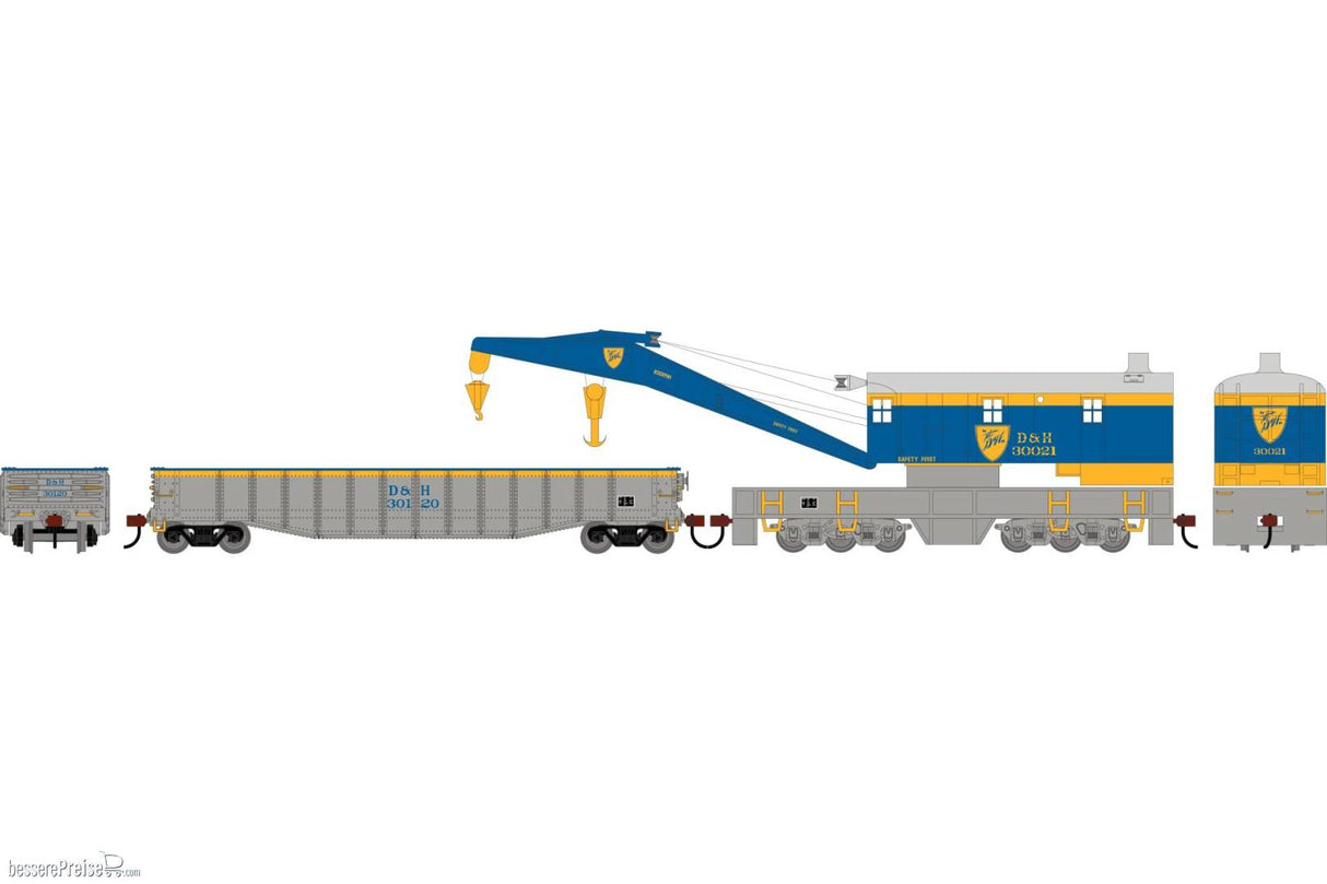 Athearn HO 200-Ton Crane and 50' Gondola Set, Delaware & Hudson (D&H) #30021 (Crane); #30120 (Gondola)
