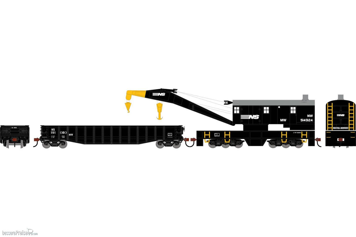 Athearn HO 200-Ton Crane and 50' Gondola Set, Norfolk Southern (NS) #514924 (Crane); #191080 (Gondola)