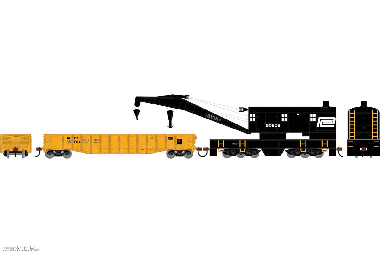 Athearn HO 200-Ton Crane and 50' Gondola Set, Penn Central (PC) #50209 (Crane); #35704 (Gondola)