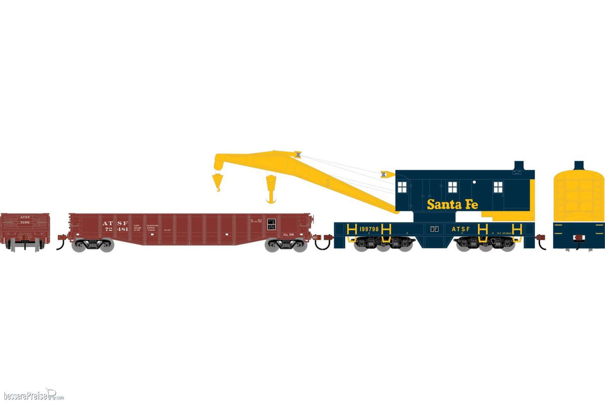Athearn HO 200-Ton Crane and 50' Gondola Set, Santa Fe (ATSF) #199798 (Crane); #72481 (Gondola)