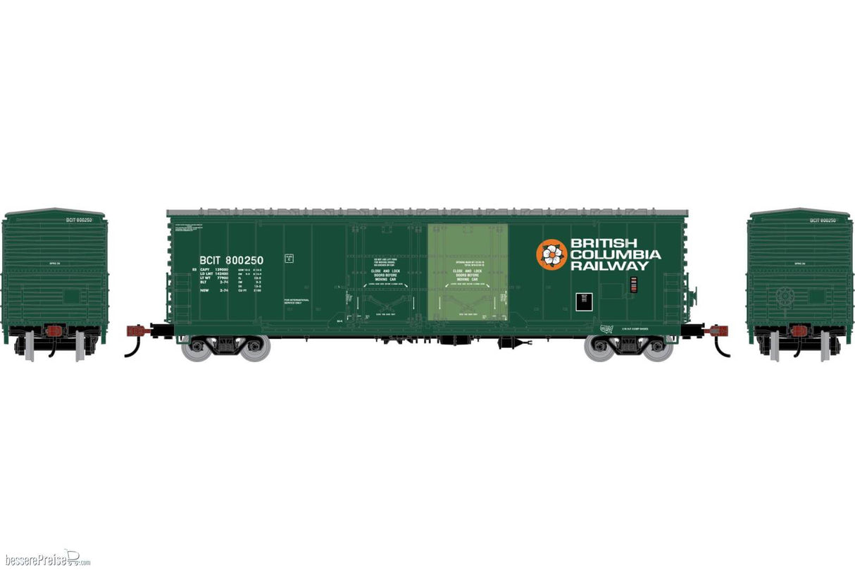 Athearn HO 50' Evans Double Plug Door Box Car, British Columbia Railway (BCIT) #800250