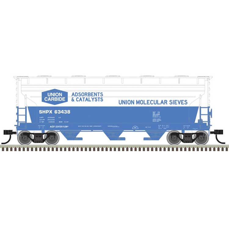 Atlas Trainman HO ACF 3560 Center-Flow Covered Hopper - Ready to Run – Union Carbide SHPX #63438 (white, blue)