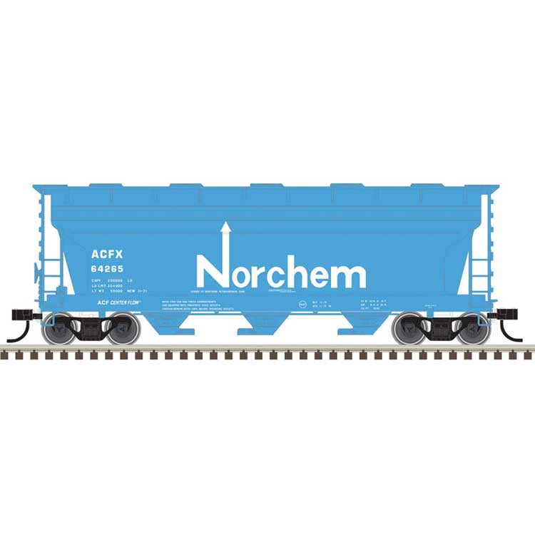Atlas Trainman HO ACF 3560 Center-Flow Covered Hopper - Ready to Run – Norchem ACFX #64265 (blue, white)