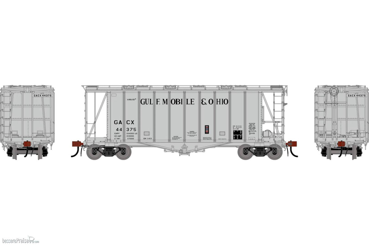 Athearn Genesis HO GATC 2600 Airslide Covered Hopper- Early, Gulf Mobile & Ohio (GM&O) #44375