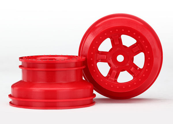 Traxxas 7673R Wheels, SCT - Red, beadlock style, dual profile (1.8' inner, 1.4' outer) (2) - TRA7673R