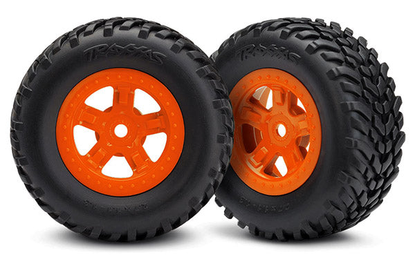 Traxxas 7674A Tires and Wheels, assembled, glued (SCT orange Wheels, SCT off-road racing Tires) (1 each, right & left) - TRA7674A