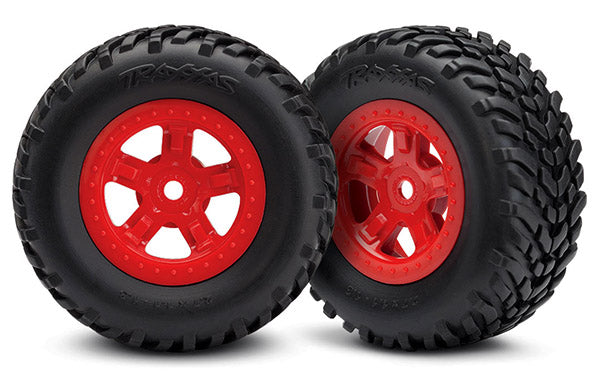 Traxxas 7674R Tires and Wheels, assembled, glued (SCT - Red Wheels, SCT off-road racing Tires) (1 each, right & left) - TRA7674R