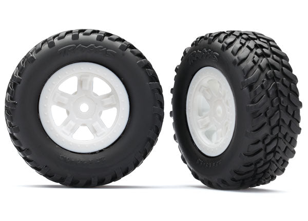 Traxxas 7674X Tires and Wheels, assembled, glued (SCT White Wheels, SCT off-road racing Tires) (1 each, right & left) - TRA7674X