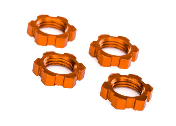 Traxxas 7758T Wheel nuts , splined , 17mm , serRated (orange-anodized) (4) - TRA7758T