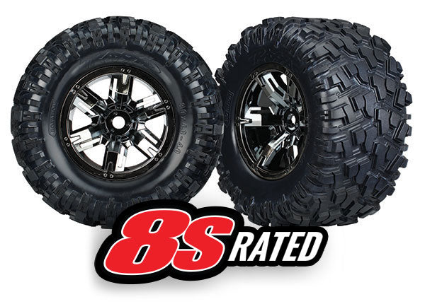 Traxxas 7772A Tires & Wheels, assembled, glued (X-Maxx black chrome Wheels, Maxx AT Tires, foam Inserts) (left & right) (2) - TRA7772A
