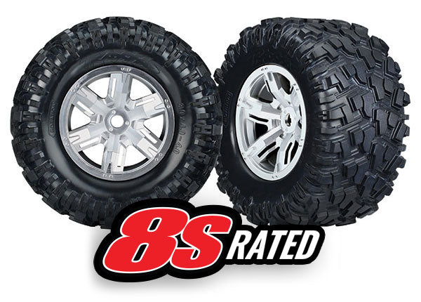 Traxxas 7772R Tires & Wheels, assembled, glued (X-Maxx satin chrome Wheels, Maxx AT Tires, foam Inserts) (left & right) (2) - TRA7772R
