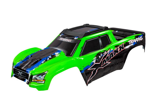 Traxxas 7811G Body, X-Maxx, Green (painted, decals applied) (assembled with Front & Rear Body Mounts, Rear Body support, and tailgate protector) - TRA7811G