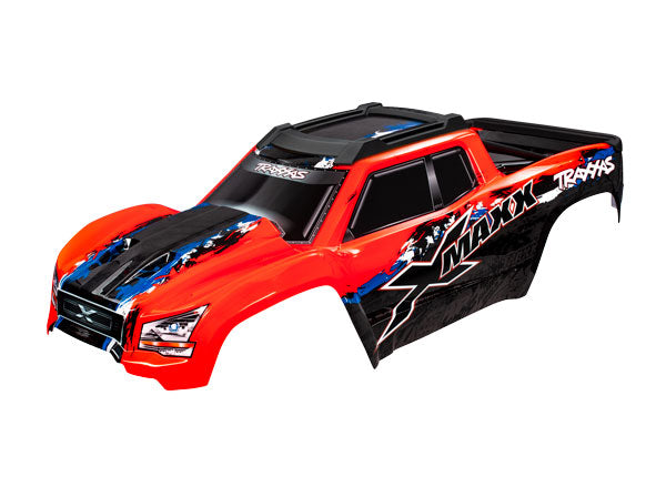 Traxxas 7811R Body, X-Maxx, - Red (painted, decals applied) (assembled with Front & Rear Body Mounts, Rear Body support, and tailgate protector) - TRA7811R