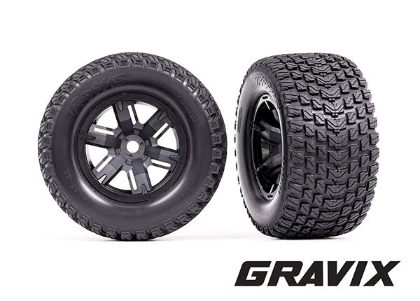 Traxxas 7877 Tires & Wheels, assembled, glued (X-Maxx black Wheels, Gravix Tires, foam Inserts) (left & right) - TRA7877