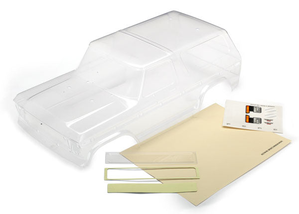 Traxxas 8010 Body , Ford Bronco (Clear , requires painting) / decals / window masks / tailgate panel insert / adhesive foam tape (2) - TRA8010