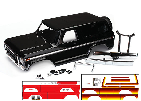 Traxxas 8010X Body, Ford Bronco (1979), Complete (black) - (Red and sunset decals) (requires #8072 inner Fenders)