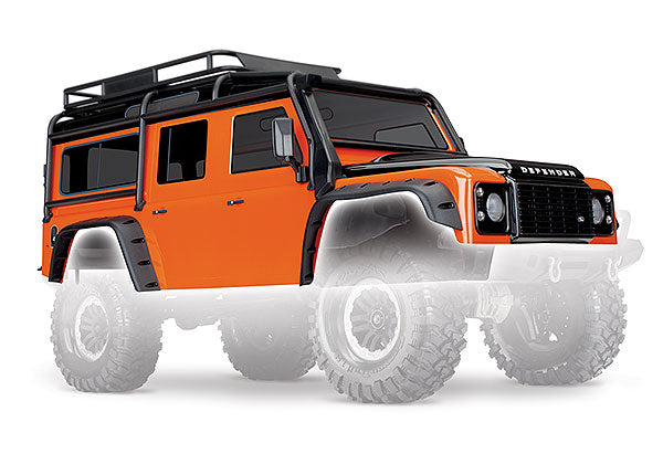Traxxas 8011A Body , Land Rover Defender , adventure orange (Complete with ExoCage , inner Fenders , fuel canisters , and jack) - TRA8011A