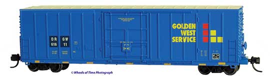 Wheels of Time Pacific Car & Foundry 70-Ton 50' Exterior-Post Insulated Boxcar - Ready to Run -- Denver & Rio Grande Western 61589 (blue, Golden West Service) - 805-61190