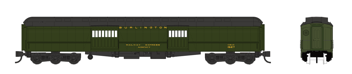 Wheels of Time N Scale Heavyweight 74-ft baggage-express cars - Chicago Burlington & Quincy (CB&Q) #1534 & #1539, 2-Pack