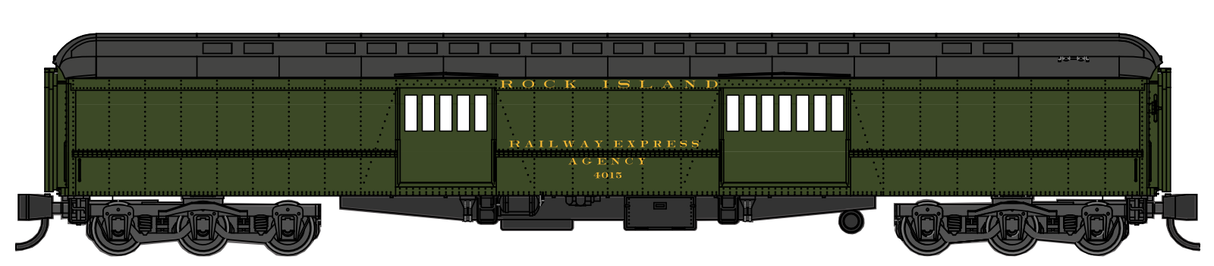 Wheels of Time N Scale Heavyweight 74-ft baggage-express cars - Rock Island (RI) #4122 arched & #4015 clerestory 2-Pack