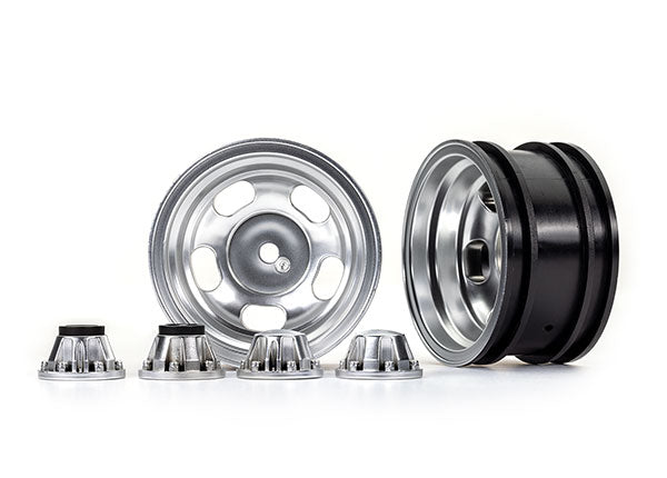 Traxxas 8158 Wheels, 2.2', satin chrome (2)/ center caps (Front (2), Rear (2)) (requires #8255A extended thread stub axle)