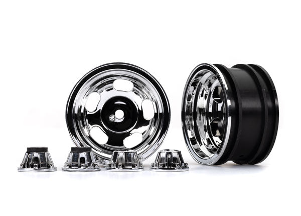 Traxxas 8158X Wheels, 2.2', chrome (2)/ center caps (Front (2), Rear (2)) (requires #8255A extended thread stub axle)