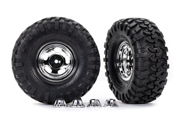 Traxxas 8159X Tires & Wheels, assembled, glued (2.2' chrome Wheels, Canyon Trail 5.3 x 2.2' Tires) (2)/ center caps (Front (2), Rear (2))/ Decal Sheet (requires #8255A extended thread stub axle)