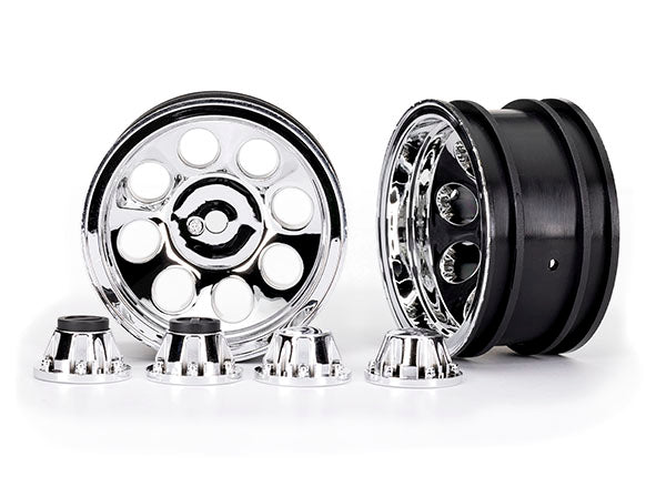 Traxxas 8163 Wheels, 2.2', classic chrome (2)/ center caps (Front (2), Rear (2)) (requires #8255A extended thread stub axle)