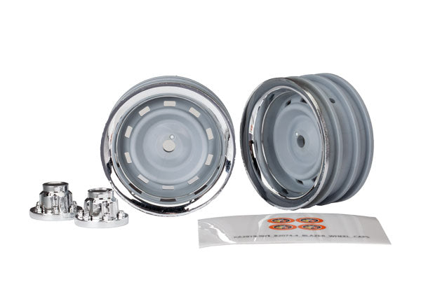 Traxxas 8165 Wheels , 1.9' , chrome (2) / center caps (2) / Decal Sheet (requires #8255A extended stub axle) - TRA8165