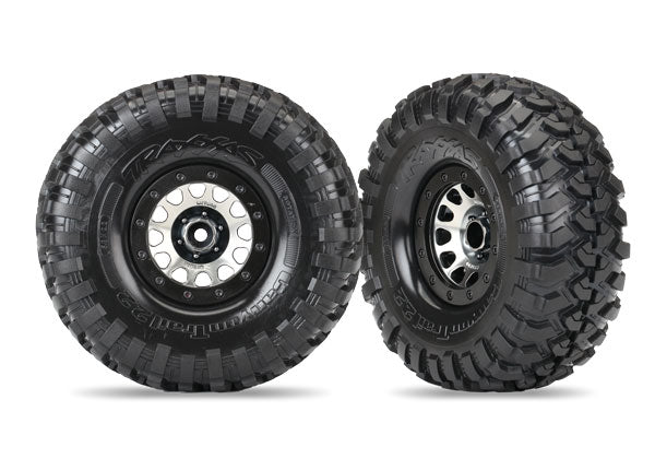 Traxxas 8172 Tires and Wheels, assembled (Method 105 2.2” black chrome beadlock Wheels, Canyon Trail 5.3x2.2” Tires, foam Inserts) (1 left, 1 right) - TRA8172