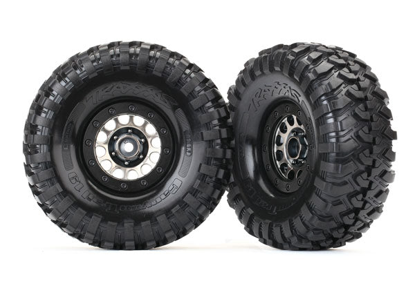 Traxxas 8174 Tires and Wheels, assembled (Method 105 1.9 black chrome beadlock Wheels, Canyon Trail 4.6x1.9 Tires, foam Inserts) (1 left, 1 right) - TRA8174