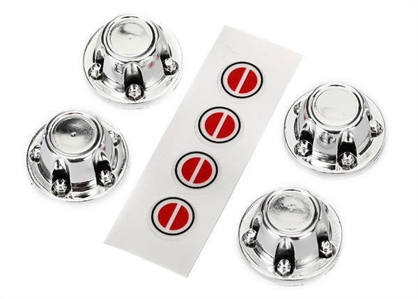Traxxas 8176 Center caps, Wheel (chrome) (4)/ Decal Sheet (requires #8255A extended stub axle) - TRA8176