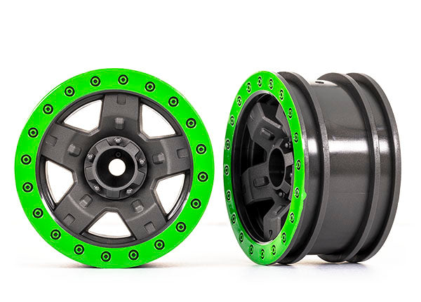 Traxxas 8180 Wheels, TRX-4 Sport 2.2 (gray, Green beadlock style) (2)
