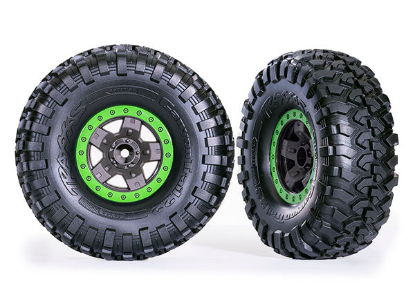 Traxxas 8181-GRN Tires & Wheels, assembled, glued (TRX-4 Sport 2.2' - Gray, Green beadlock style Wheels, Canyon Trail 5.3x2.2' Tires) (2)