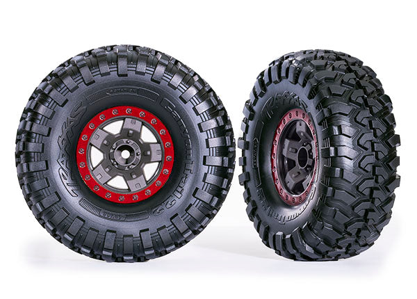 Traxxas 8181-RED Tires & Wheels, assembled, glued (TRX-4 Sport 2.2' - Gray, - Red beadlock style Wheels, Canyon Trail 5.3x2.2' Tires) (2)