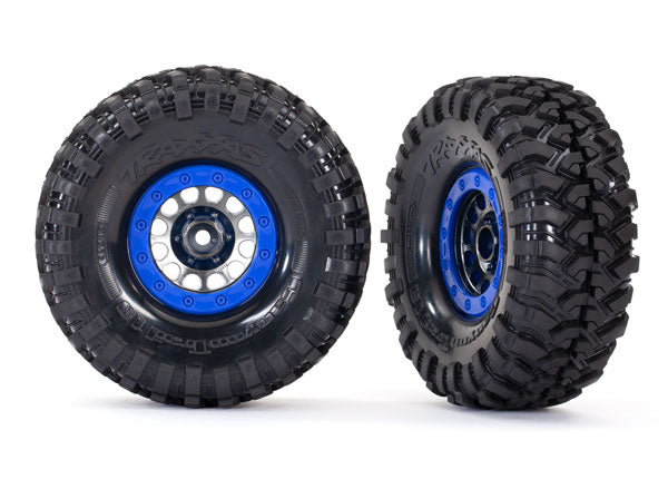 Traxxas 8182 Tires and Wheels, assembled, glued (Method 105 1.9" black chrome, - Blue beadlock style Wheels, Canyon Trail 4.6x1.9" Tires, foam Inserts) (1 left, 1 right) - TRA8182
