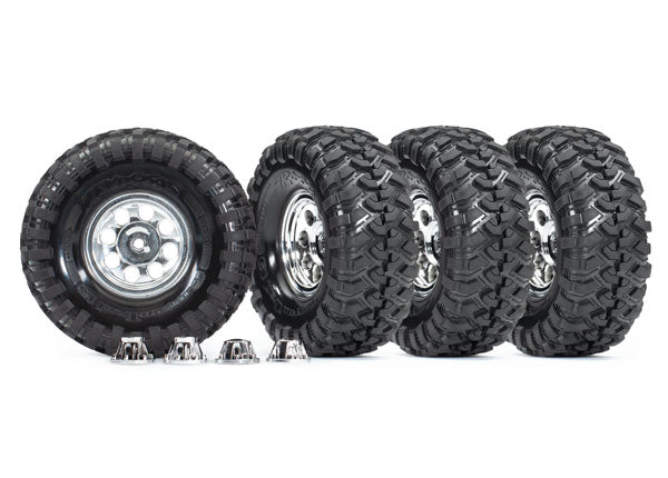 Traxxas 8183X Tires and Wheels, assembled, glued (1.9' classic chrome Wheels, Canyon Trail 4.6x1.9' Tires) (4)/ center caps (4) (requires #8255A extended stub axle) - TRA8183X