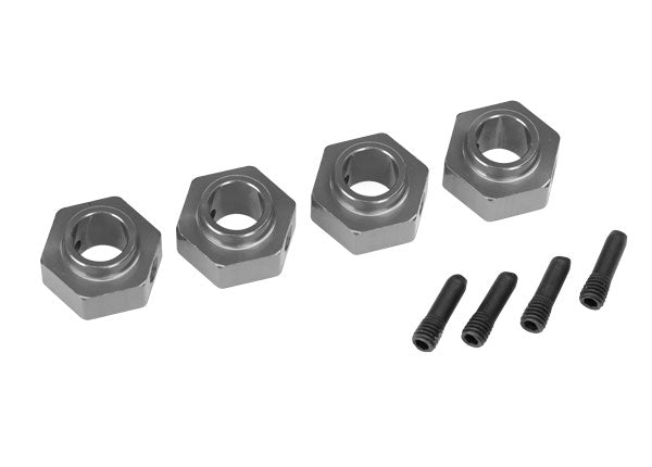 Traxxas 8269A Wheel hubs, 12mm Hex, 6061-T6 aluminum (charcoal - Gray-anodized) (4)/ screw pin (4) - TRA8269A