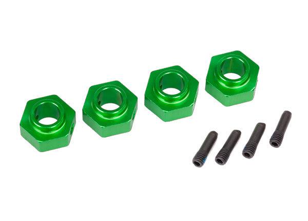 Traxxas 8269G Wheel hubs , 12mm Hex , 6061-T6 aluminum (green-anodized) (4) / screw pin (4) - TRA8269G