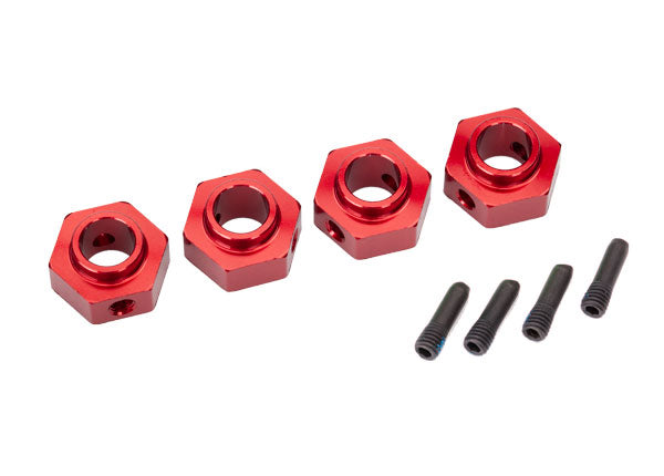 Traxxas 8269R Wheel hubs , 12mm Hex , 6061-T6 aluminum (red-anodized) (4) / screw pin (4) - TRA8269R