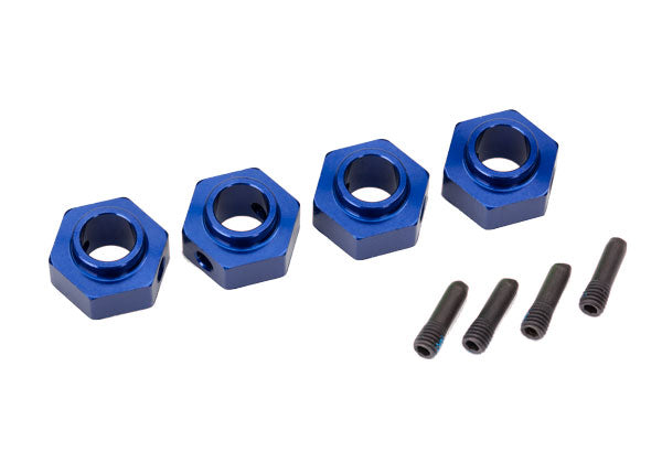 Traxxas 8269X Wheel hubs, 12mm Hex, 6061-T6 aluminum (blue-anodized) (4)/ screw pin (4) - TRA8269X