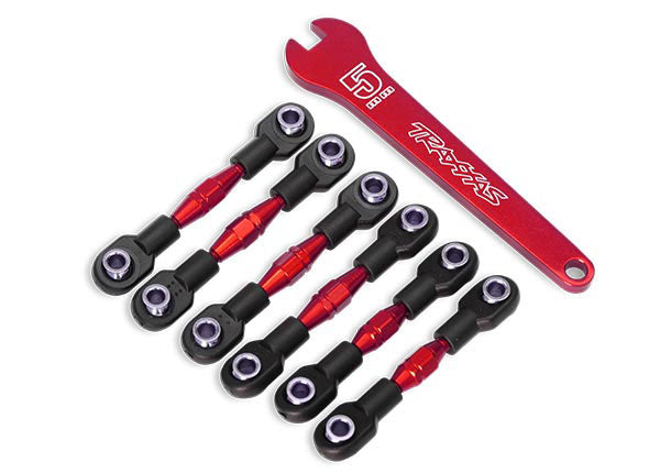 Traxxas 8341R Turnbuckles , aluminum (red-anodized) , camber links , 32mm (Front) (2) / camber links , 28mm (Rear) (2) / toe links , 34mm (2) / aluminum wrench - TRA8341R