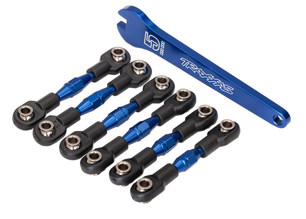 Traxxas 8341X Turnbuckles , aluminum (blue-anodized) , camber links , 32mm (Front) (2) / camber links , 28mm (Rear) (2) / toe links , 34mm (2) / aluminum wrench - TRA8341X
