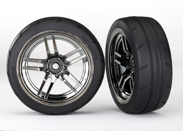 Traxxas 8373 Tires and Wheels, assembled, glued (split-spoke black chrome Wheels, 1.9' Response Tires) (Front) (2) - TRA8373
