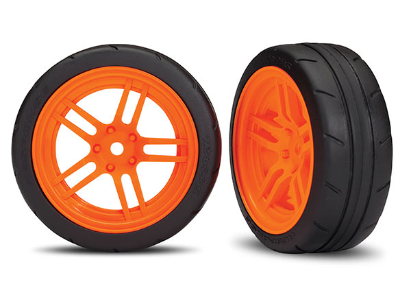 Traxxas 8373A Tires and Wheels , assembled , glued (split-spoke orange Wheels , 1.9' Response Tires) (Front) (2) (VXL Rated) - TRA8373A